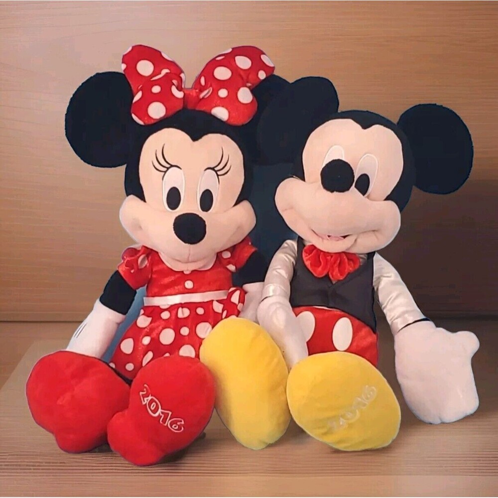 Minnie & Mickey Plush Lot Appx 19" 2016 Embroidered Shoe Sewn Eyes  By Just Play